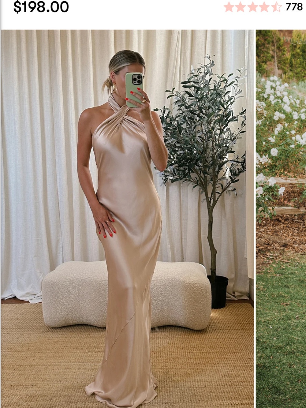 Show Me Your MuMu Champagne Satin Halter Twist Maxi Dress